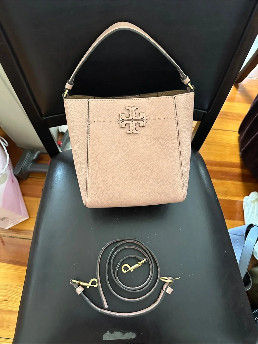 Tory Burch Pink Pebbled McGraw mini Bucket Bag